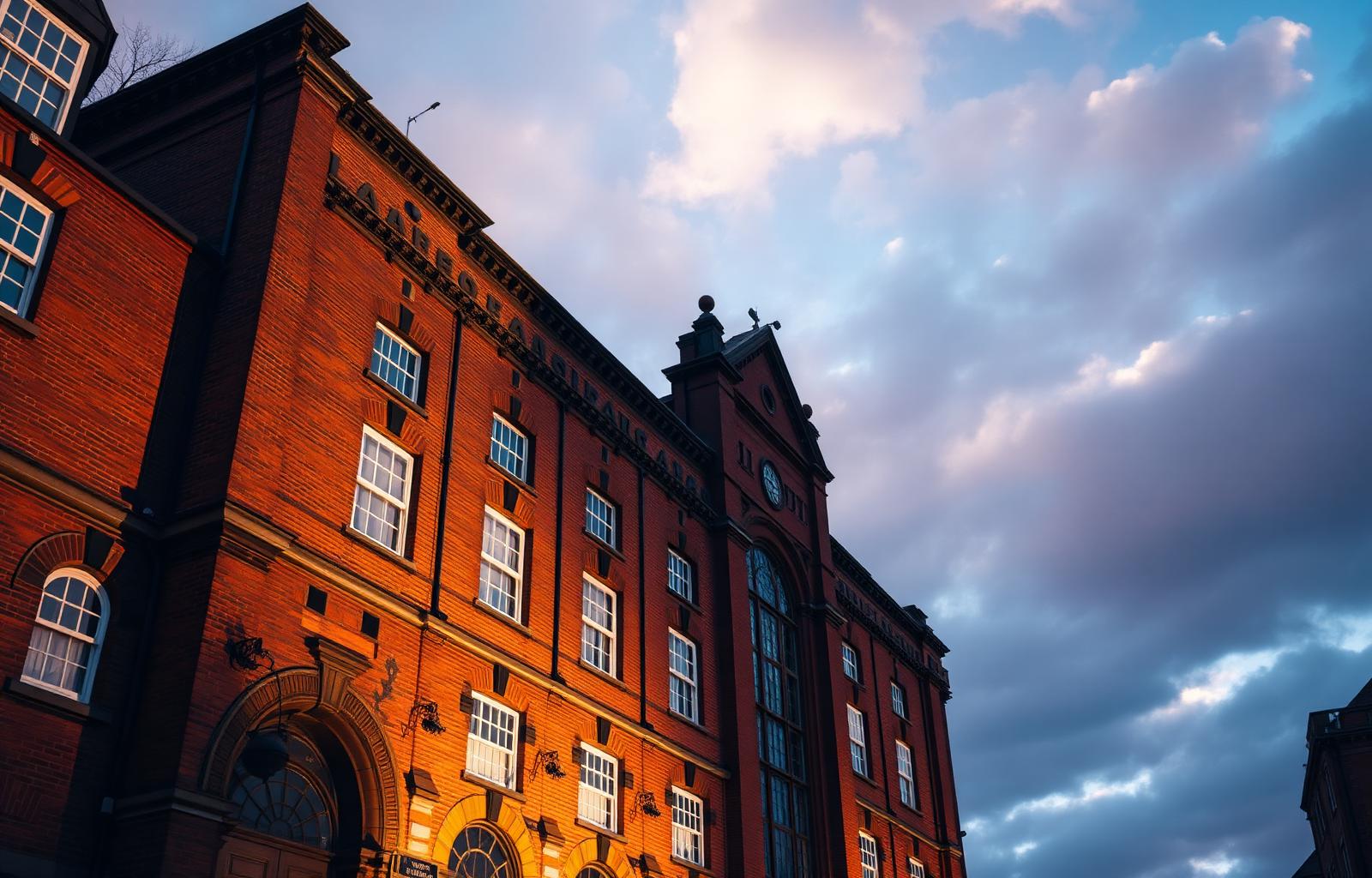 Stately commercial building at golden hour